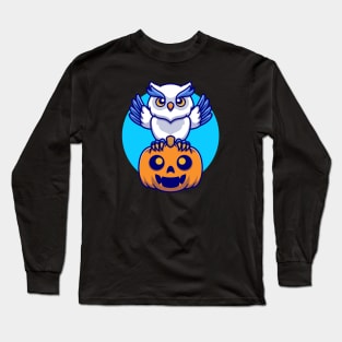 Cute Owl With Pumpkin Halloween Cartoon Long Sleeve T-Shirt